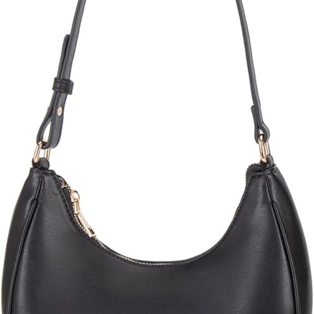 Crescent Womens PU Leather Shoulder Bag Mini Clutch Zipper Closure Tote Purse